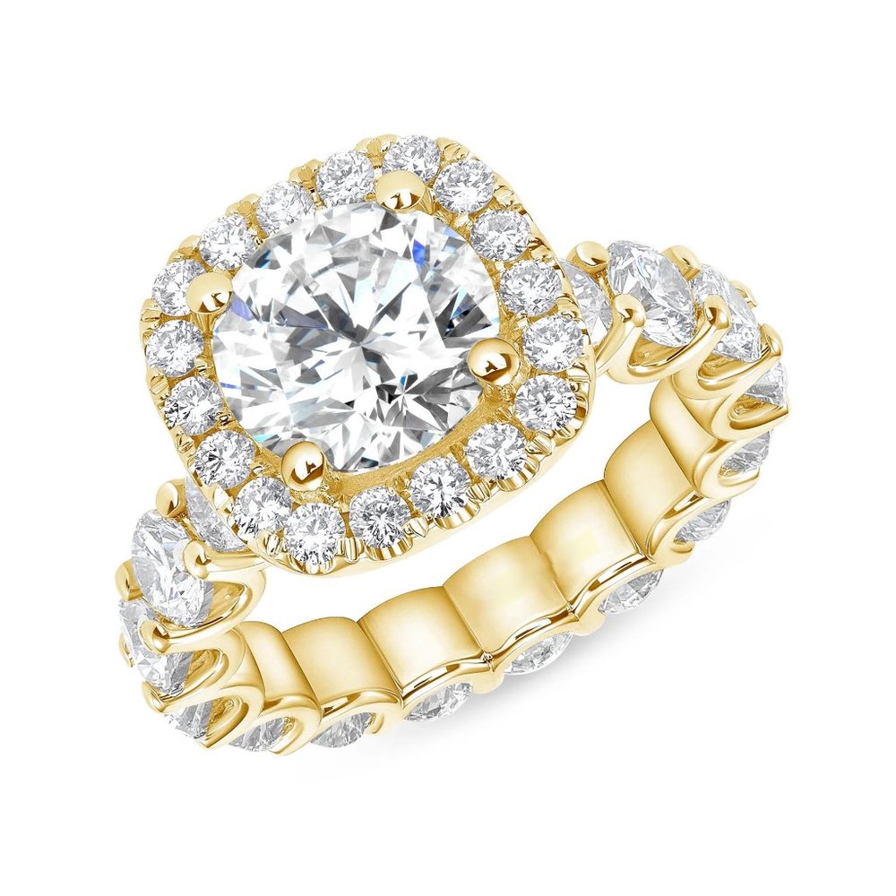 Cushion Halo Diamond Bridal 14K (or 18k upon request) Gold Eternity Ring